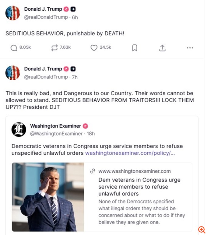 Ο Λευκός Οίκος διευκρινίζει ότι ο Τραμπ δεν επιθυμεί να εκτελέσει βουλευτές