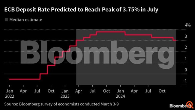 Έρευνα Bloomberg: Στο 3,75% το τελικό επιτόκιο της ΕΚΤ