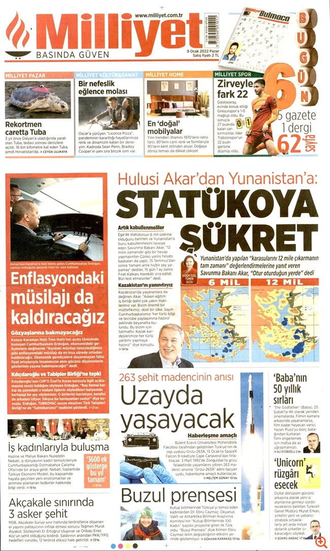 Πρωτοσέλιδο στη Milliyet ο τουρκικός χάρτης της αμφισβήτησης των ελληνικών νησιών