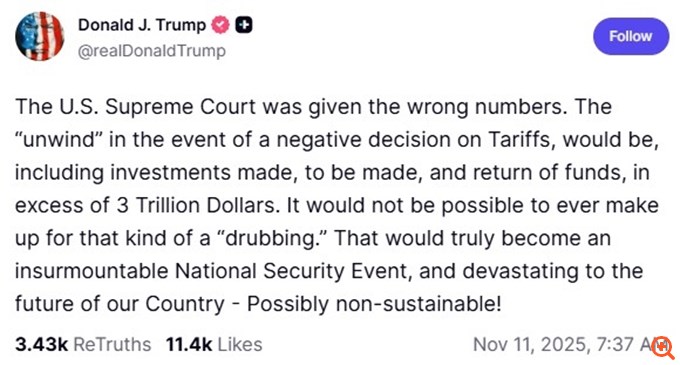 Τραμπ: Η κατάργηση των δασμών θα κοστίσει 3 τρισεκατομμύρια δολάρια στις ΗΠΑ