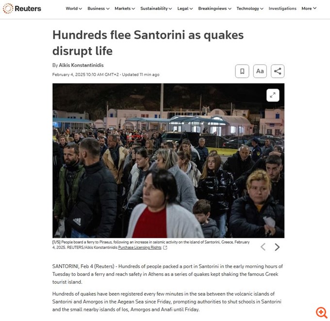 Reuters: Εκατοντάδες κάτοικοι εγκαταλείπουν τη Σαντορίνη καθώς οι σεισμοί συνεχίζονται