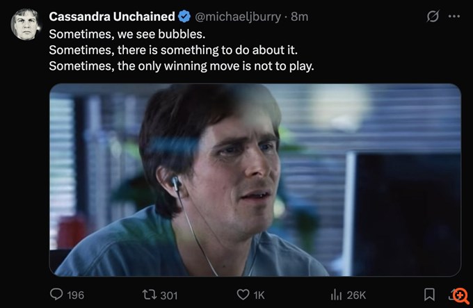 Επανεμφάνιση μετά από χρόνια του "Mr. Big Short" Μάικλ Μπέρι με χρησμό για φούσκα στις αγορές