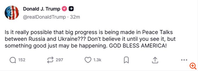 Τραμπ: "Ίσως κάτι καλό να συμβαίνει" στις ειρηνευτικές συνομιλίες για την Ουκρανία