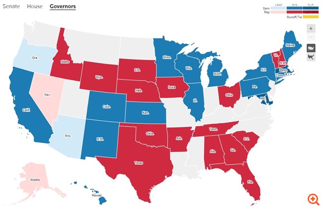 Τα αποτελέσματα έως τώρα για κυβερνήτες. Πηγή: Reuters