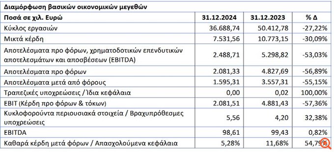 Γενική Εμπορίου και Βιομηχανίας: Μείωση κερδών και εσόδων το 2024 - Πρόταση για μέρισμα €0,075/μτχ.