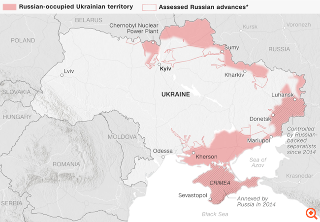 Η πρόοδος των ρωσικών δυνάμεων στο ουκρανικό έδαφος