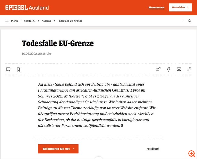 Το Spiegel κατέβασε τα άρθρα για την υπόθεση των 38 μεταναστών στον Έβρο λόγω αμφιβολιών