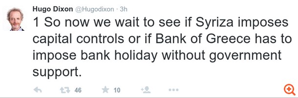 H. Dixon (Reuters): "Τέχνασμα" του ΣΥΡΙΖΑ κατά Στουρνάρα η μη επιβολή capital controls