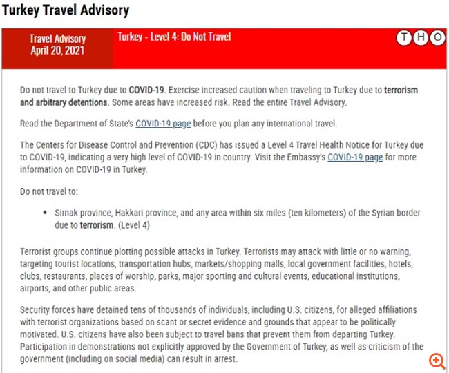 Stati Uniti d’America: non recarsi in Turchia a causa del Coronavirus e del terrorismo Stati Uniti d’America: non recarsi in Turchia a causa del Coronavirus e del terrorismo