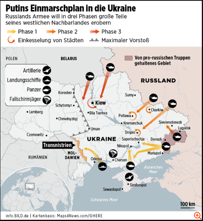 Bild: Πιθανή η ρωσική επίθεση στην Ουκρανία την επόμενη εβδομάδα -Το σχέδιο του Πούτιν