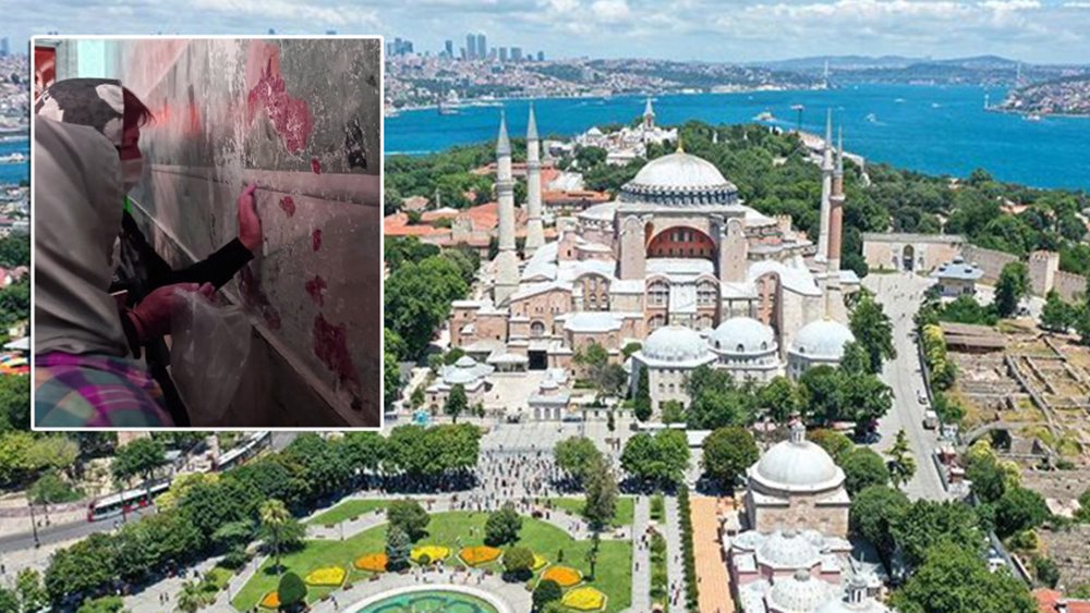 Ο Ερντογάν διαλύει σιγά σιγά την Αγια-Σοφιά: Πολίτες ξύνουν τους τοίχους για να πάρουν... ενθύμια