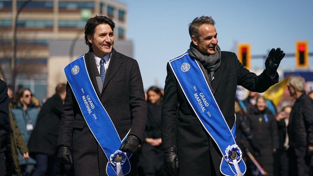 Κ. Μητσοτάκης και Τζ. Τριντό στην παρέλαση για την 25η Μαρτίου στο Μόντρεαλ