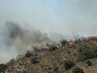 Λέσβος: Δυο εστίες φωτιάς μεταξύ Πολυχνίτου και Βρίσας - Μήνυμα του 112