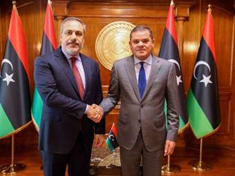 Συνάντηση του Τούρκου υπουργού Εξωτερικών Χακάν Φιντάν με τον Αμπντουλχαμίντ Ντμπέιμπα στην Τρίπολη